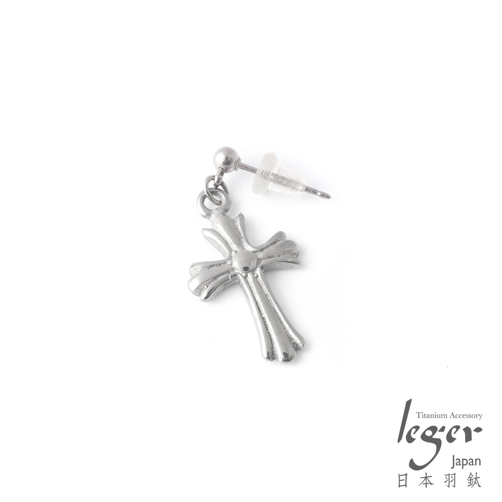 『日本Leger羽鈦』《緞紋十字架》針式純鈦耳環一只