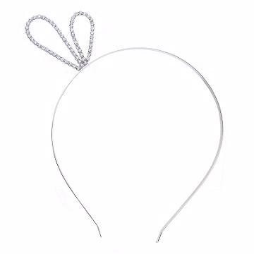 Charme 韓國新品 可愛兔耳朵造型水晶鑽髮箍 銀色