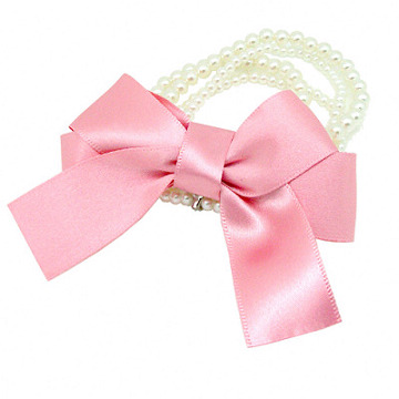 【Charme】日新品 四層珍珠可拆式蝴蝶結彈性手鍊 蜜桃粉