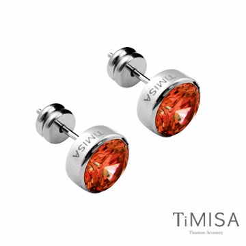 TiMISA《璀璨晶鑽-石榴紅》純鈦耳針一對