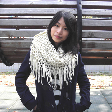 【Lus.G】韓風暖色系針織網格泂脖圍款共4色-米色AMT-49