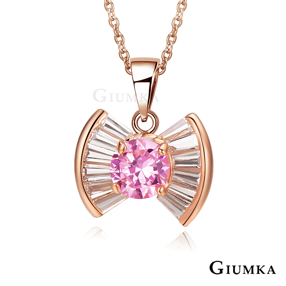 【GIUMKA】蝴蝶結晶鑽玫瑰金粉鋯項鍊 精鍍玫瑰金MN802-2