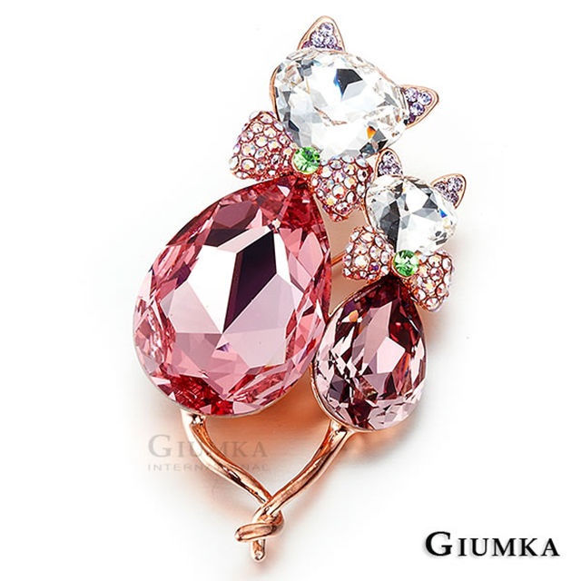 【GIUMKA】古典小貓水晶胸針 (玫瑰金) MK015-1