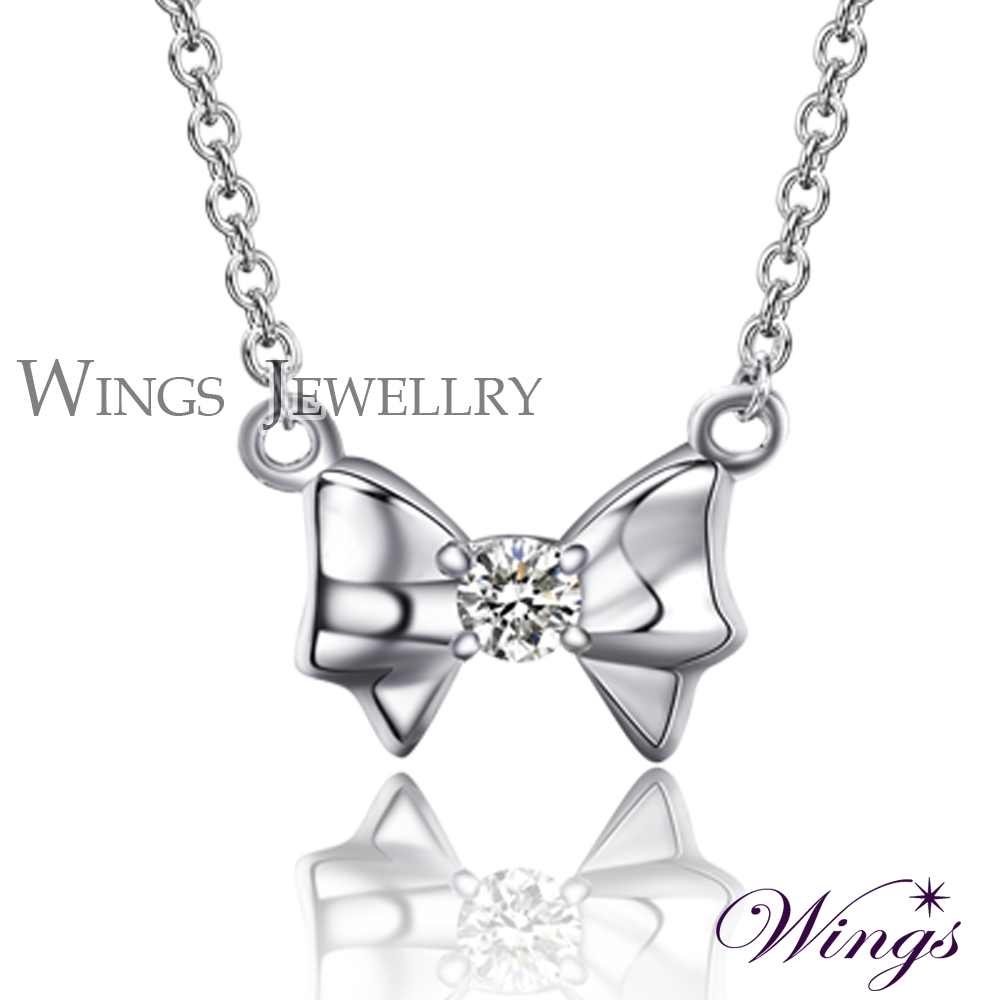 Wings 純潔 優雅蝴蝶結與鋯石的美麗展演 方晶鋯石美鑽項鍊NW141