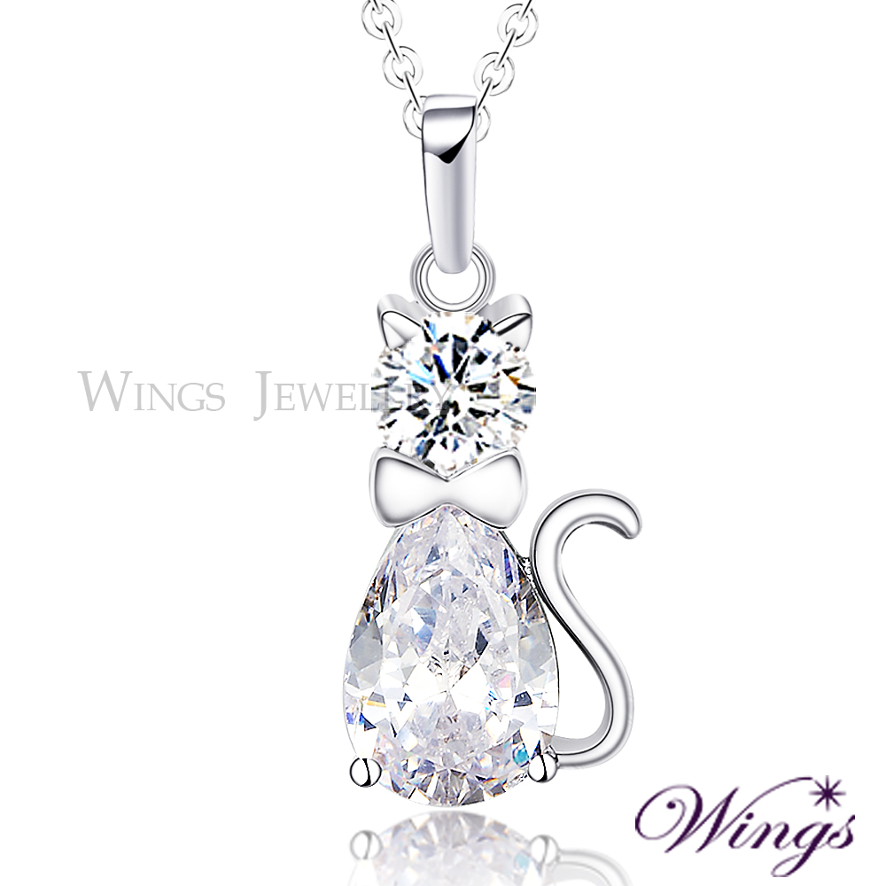 Wings 晶透亮 超迷人小貓 方晶鋯石美鑽項鍊 NW156