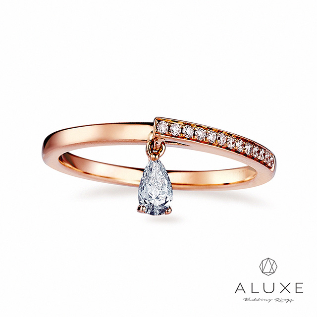 ALUXE 亞立詩鑽石 Pure系列 0.13克拉 水滴梨型鑽18K玫瑰金戒指