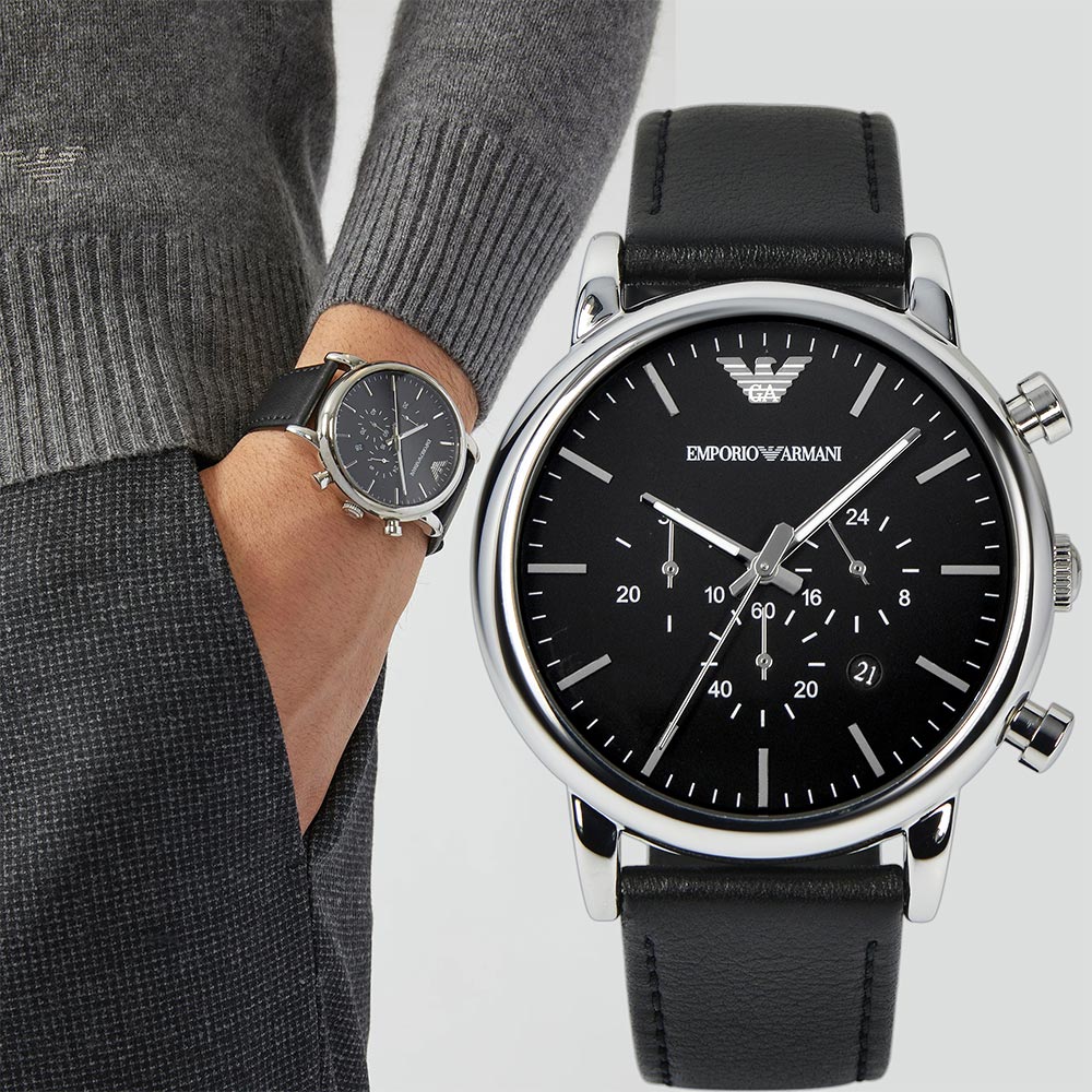 ARMANI Classic 城市時尚計時腕錶-黑/46mm AR1828