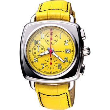 AEROWATCH Coussin 復刻經典計時腕錶(A61912AA07)-黃