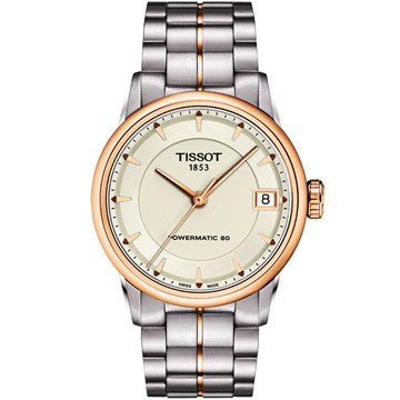 TISSOT T-Classic Luxury 機械腕錶-銀/玫塊金/33mm(T0862072226101)
