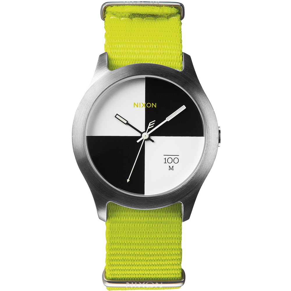 NIXON The Quad 混搭潮流時尚腕錶(A344-1262)-黑x白/亮綠