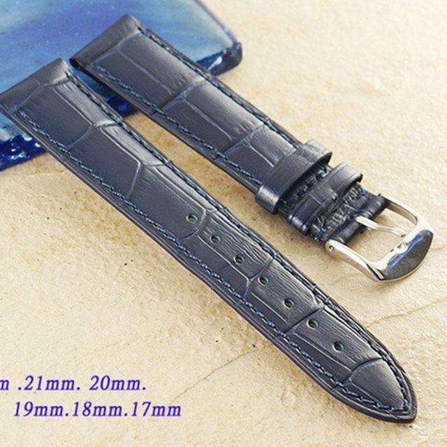 進口高級錶帶 鱷魚皮壓紋通用型藍色款 ( 22mm.21mm.20mm.19mm.18mm.17mm.16mm)