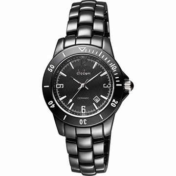 Diadem 黛亞登 菱格紋雅緻陶瓷腕錶-黑8D1407-551D-D