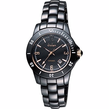 Diadem 黛亞登 菱格紋雅緻陶瓷腕錶-黑x玫塊金時標8D1407-551RG-D