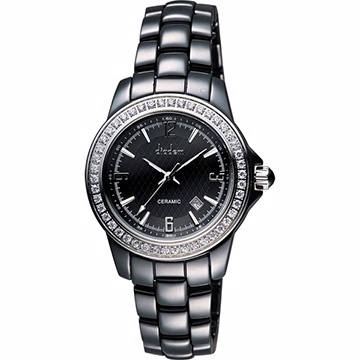 Diadem 黛亞登 菱格紋晶鑽陶瓷腕錶-黑8D1407-551DD-D