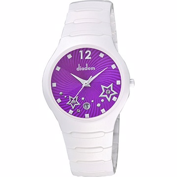 Diadem 黛亞登 甜蜜星空時尚白陶瓷腕錶-紫(9D1407-541SD-V)