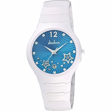Diadem 黛亞登 甜蜜星空時尚白陶瓷腕錶-藍(9D1407-541SD-B)