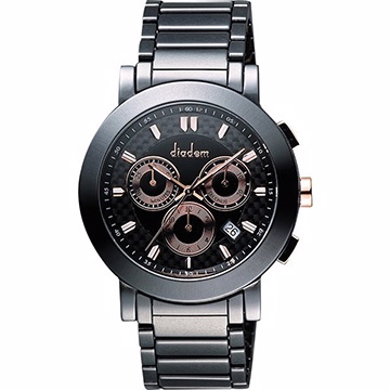 Diadem 黛亞登 都會三眼計時陶瓷腕錶-黑x玫塊金 8D1407-631RG-D