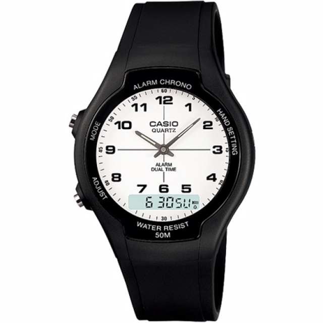【CASIO 卡西歐】復古簡約潮流雙顯錶-黑x白/39mm