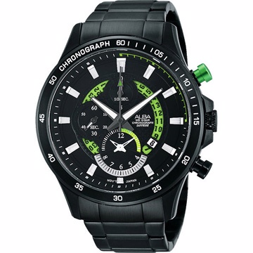 ALBA 疾速奔馳賽車手計時腕錶-IP黑x綠 YM92-X257G