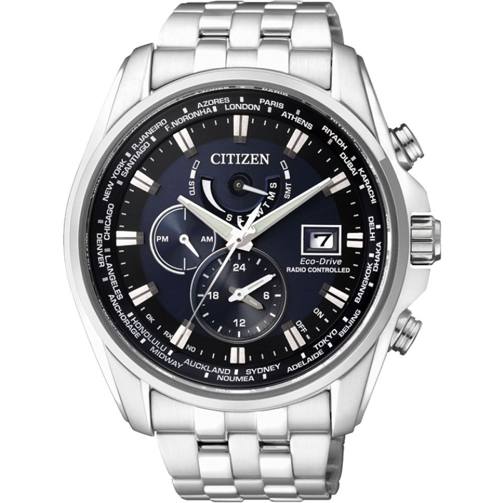 CITIZEN GENTS 時尚風格光動能電波時計腕錶/藍黑/43mm/AT9031-52L