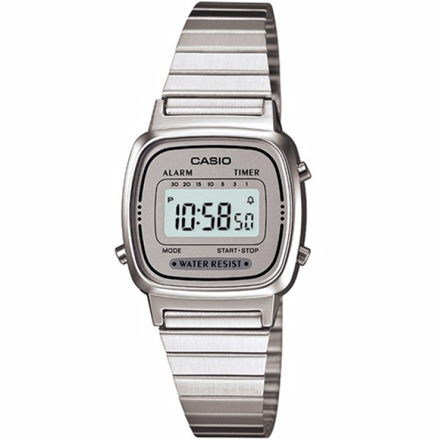 CASIO 卡西歐復古優雅質感時尚電子錶-銀-LA670WA-7DF