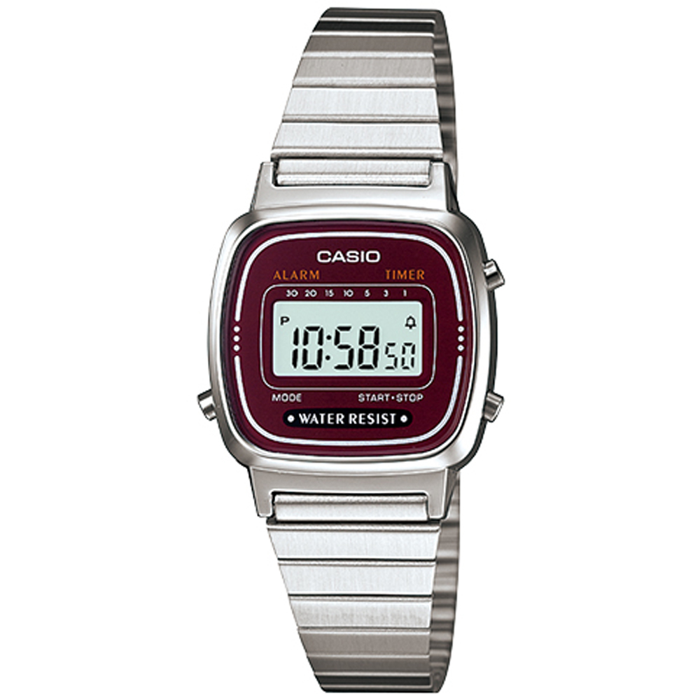 CASIO 卡西歐復古優雅質感時尚電子錶-棗紅-LA670WA-4DF