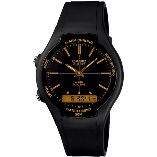 【CASIO】復古簡約潮流雙顯錶(黑x金/39mm)