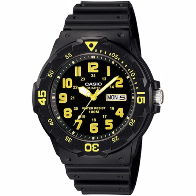 【CASIO 卡西歐】潛水風格潮流指針錶-黑x黃時標/47.9mm