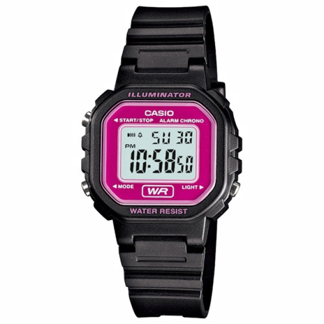 【CASIO 卡西歐】復古風格方形潮流電子錶(黑x桃-LA-20WH-4A)