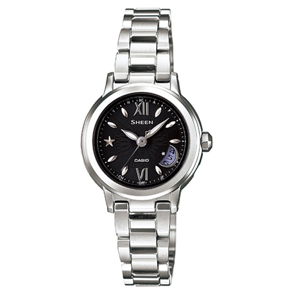CASIO SHEEN系列 璀璨時尚電波都會腕錶(銀黑)