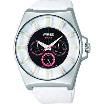 WIRED Solar 復刻太陽能三眼計時腕錶(V14J-X005Z)-白