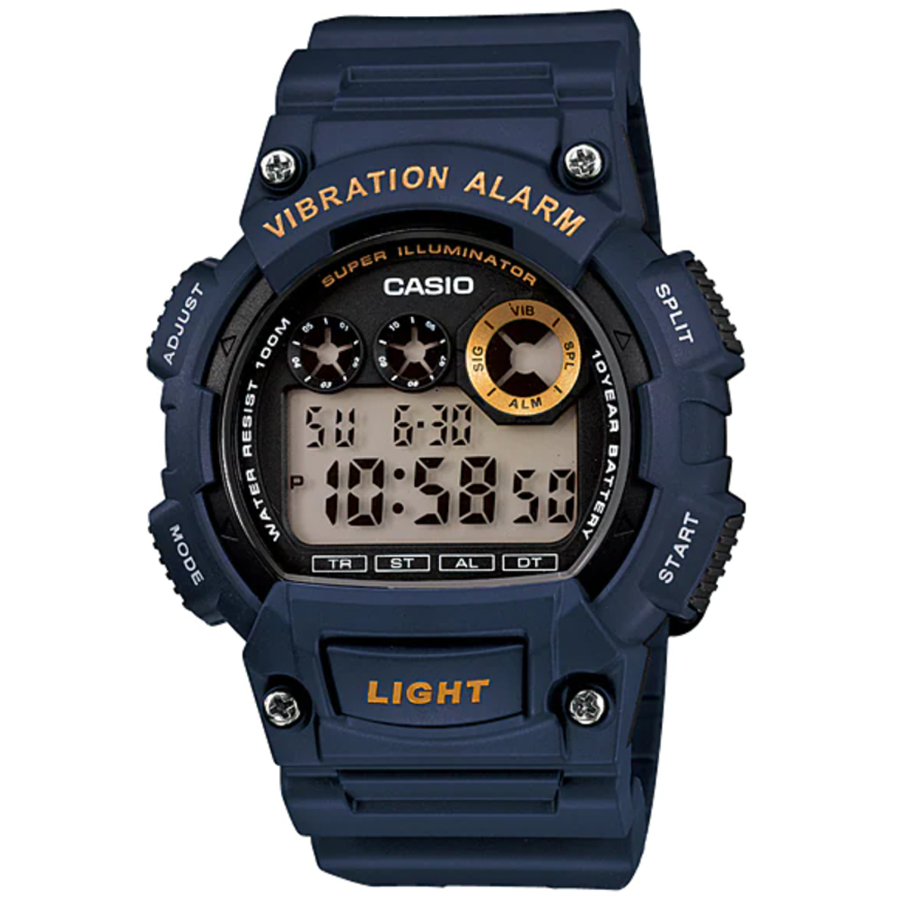 CASIO 搭載超亮LED/震動提示數位錶款(藍色錶帶)W-735H-2A