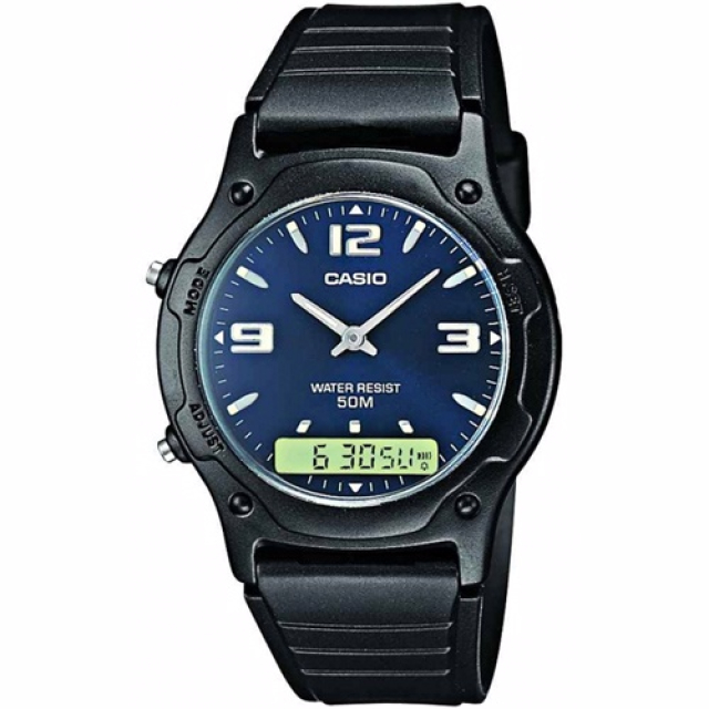 CASIO 簡約俐落風格時尚雙顯錶-藍/39mm