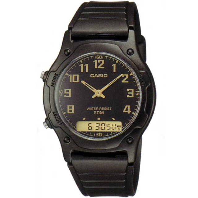 CASIO實用指針數字雙顯時尚錶-黑金/AW-49H-1B
