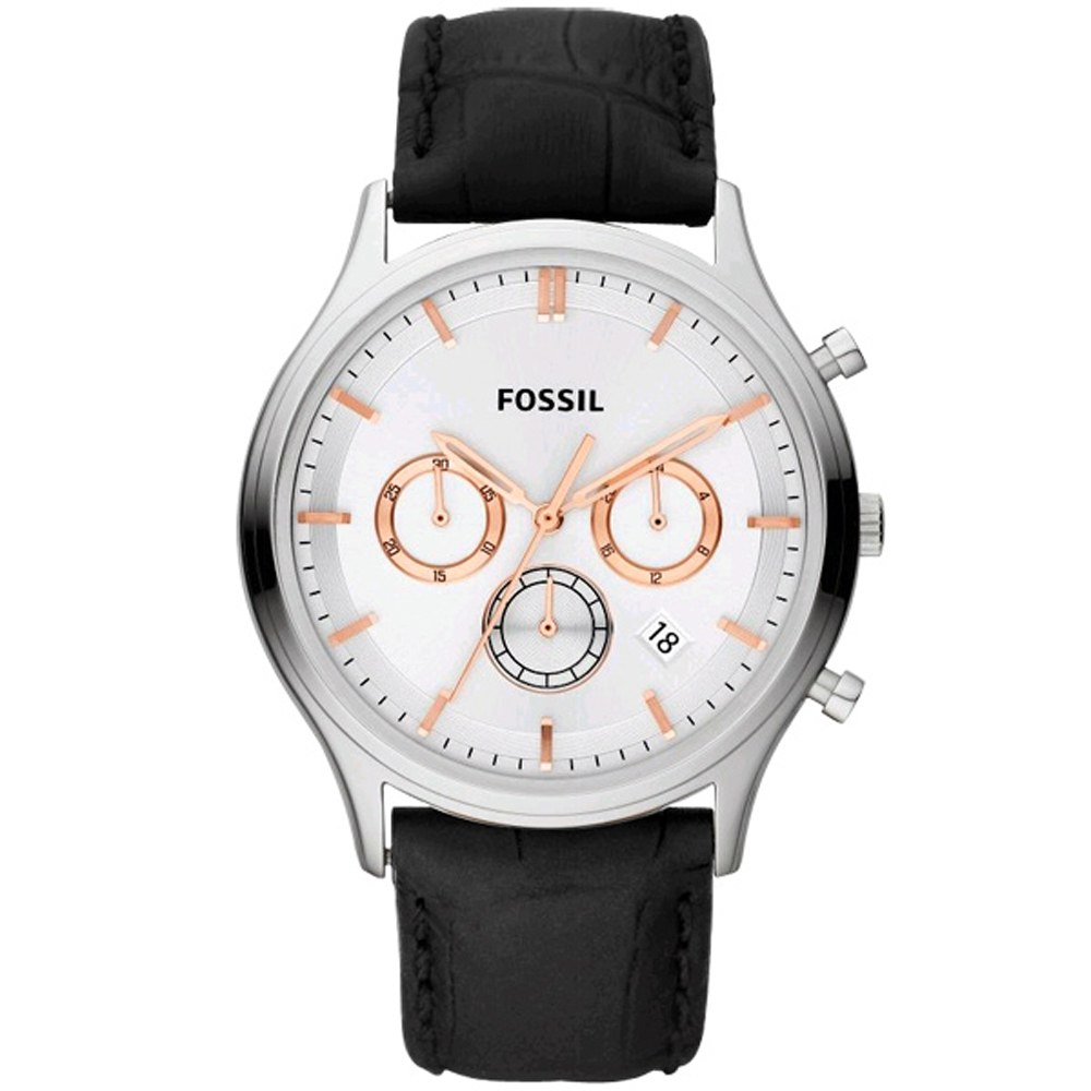 FOSSIL 都會紳士三眼魅力腕錶(白)