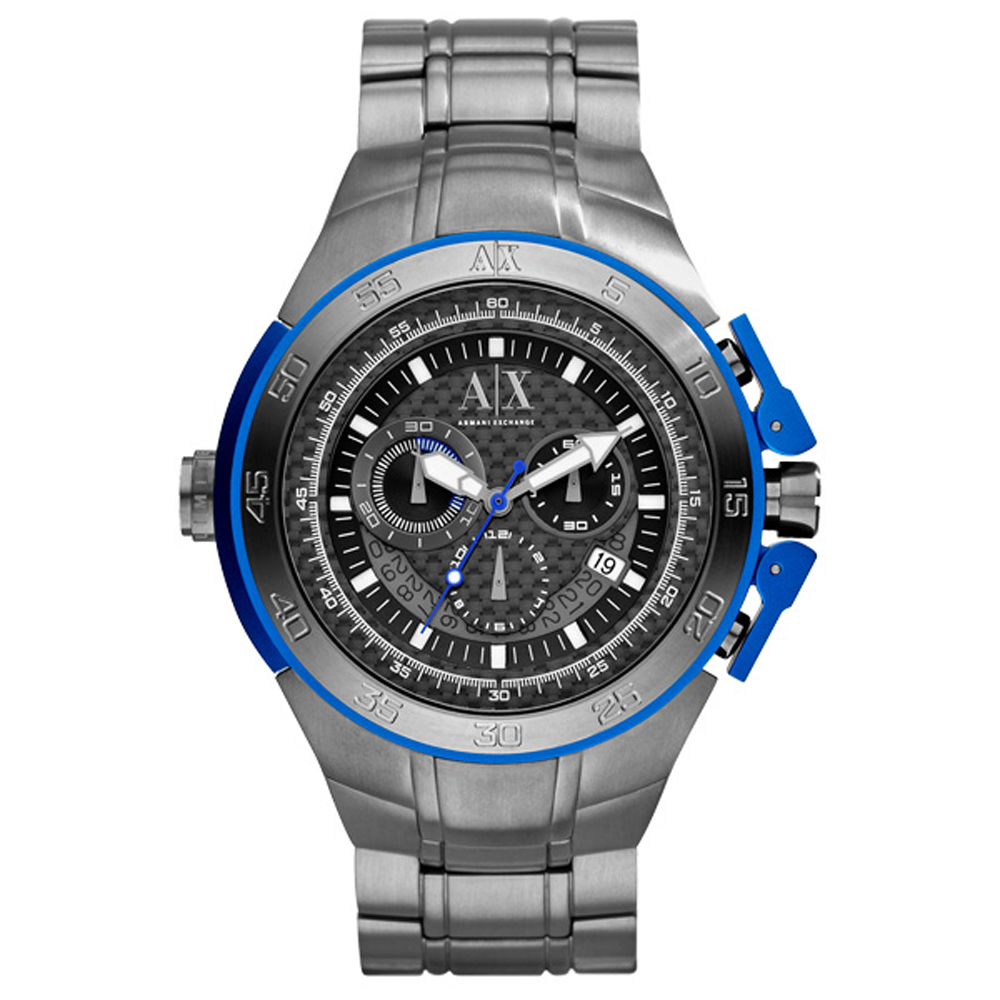 A│X Armani Exchange 動感速度2013全球限量鈦合金腕錶(鋼帶-藍銀)