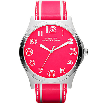 Marc Jacobs Sport 條紋系列腕錶-螢光粉 MBM1231