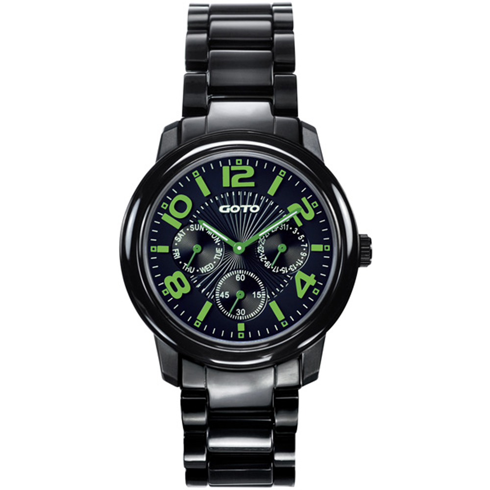 GOTO 躍色潮流時尚陶瓷腕錶(黑綠)