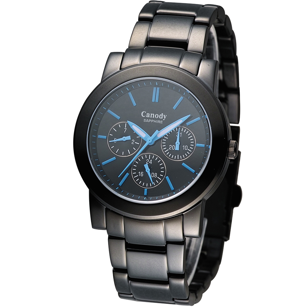 Canody 致命吸引三眼日曆腕錶(IP黑+藍針/40mm)_GM2585-1C