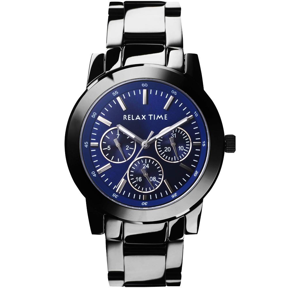 Relax Time 時尚達人日曆顯示腕錶- 藍/IP黑 R0800-16-07X
