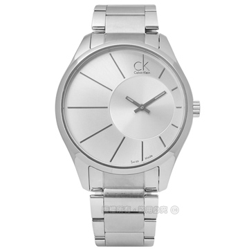 Calvin Klein 都會紳士•放射狀銀刻極簡鋼帶腕錶_白面〈K0S21109〉