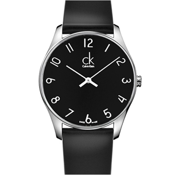 cK Classic 極簡簡約時尚皮帶數字腕表-黑面38mm K4D211CX