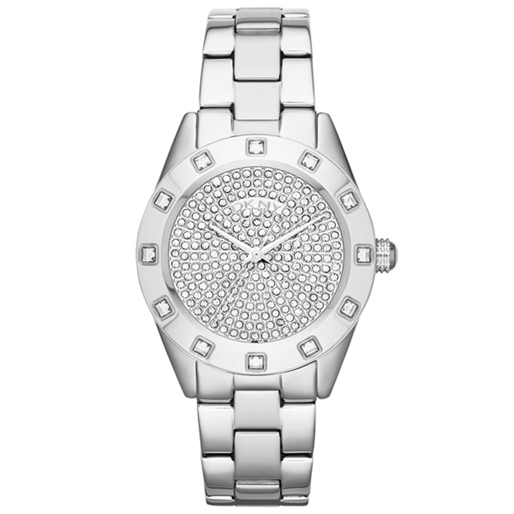 DKNY 璀璨靈魂晶鑽時尚腕錶(鋼帶-銀-大)