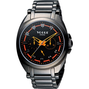 VOGUE 嶄新系列日曆時尚腕錶-IP黑X橘/42mm(9V0434DO)