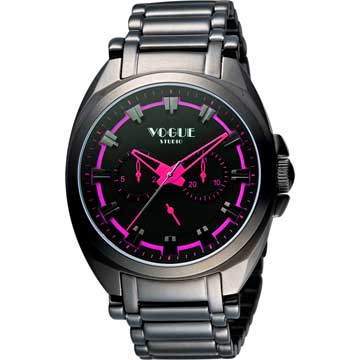 VOGUE 嶄新系列日曆時尚腕錶-IP黑X桃紅/42mm(9V0434DP)
