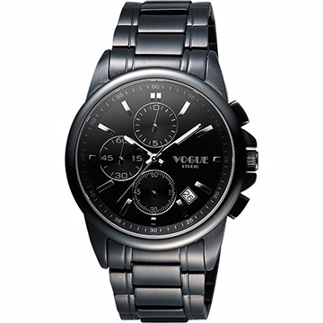 VOGUE 嶄新系列三眼計時腕錶-IP黑 9V1407-251D-S
