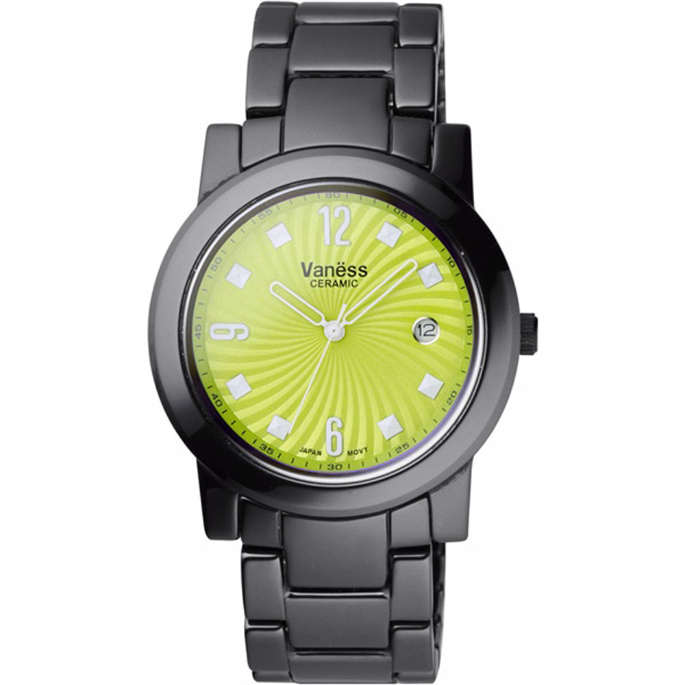 Vaness 誘惑圓舞曲陶瓷腕錶-綠面黑