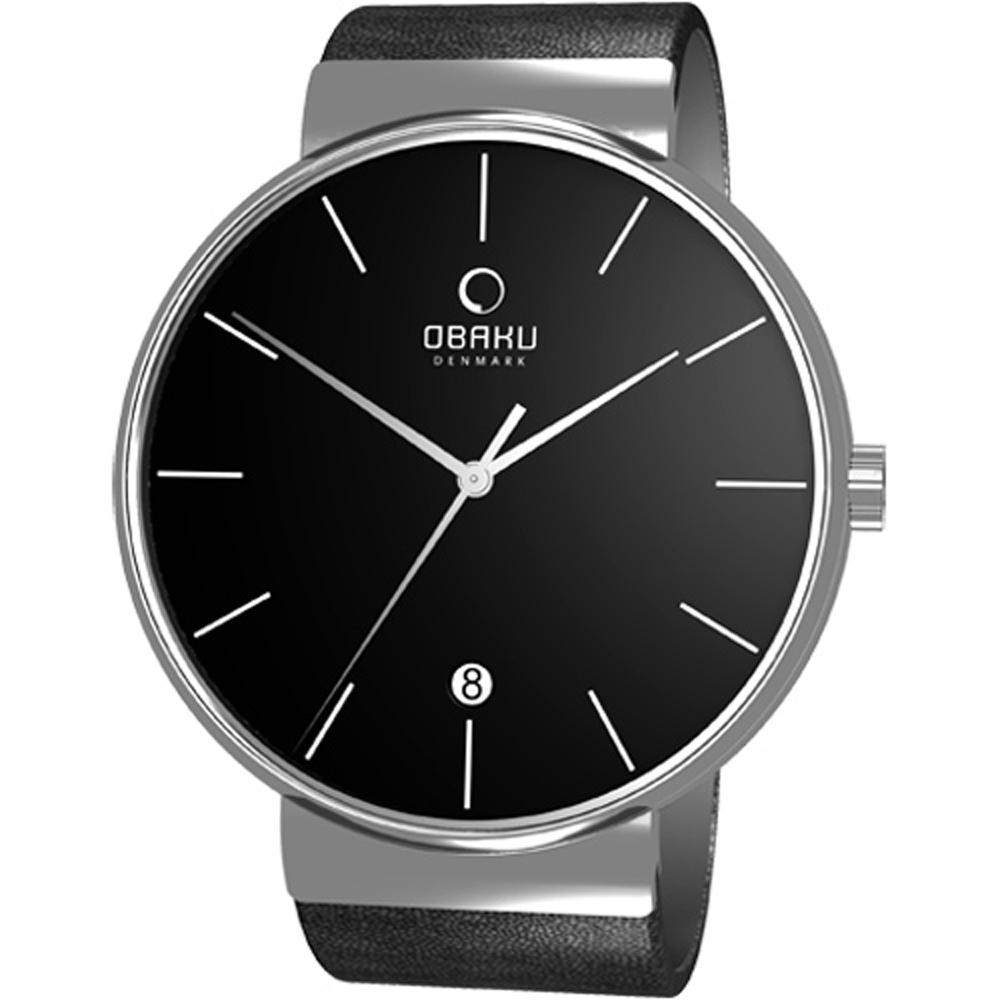 OBAKU 純粹經典三針日期時尚腕錶(黑)