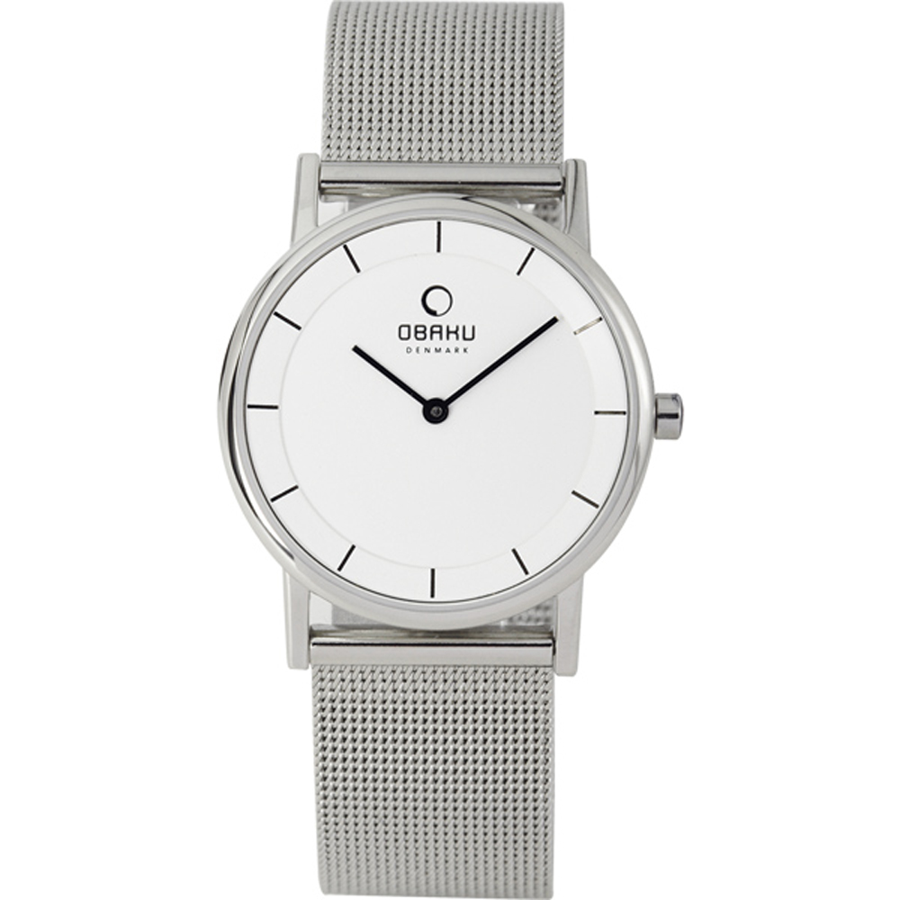 OBAKU 纖薄哲學二針時尚米蘭腕錶-銀白/小