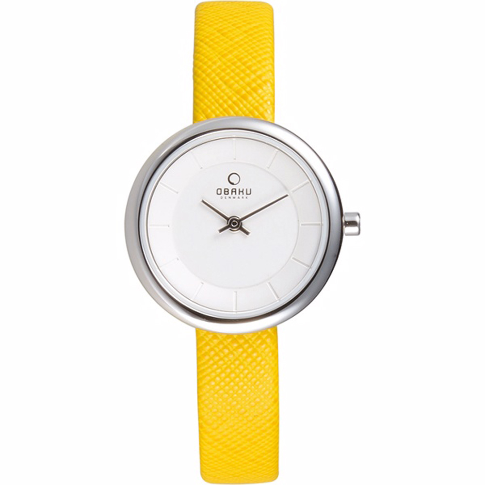 OBAKU 雅悅媛式時尚腕錶-銀框x黃帶